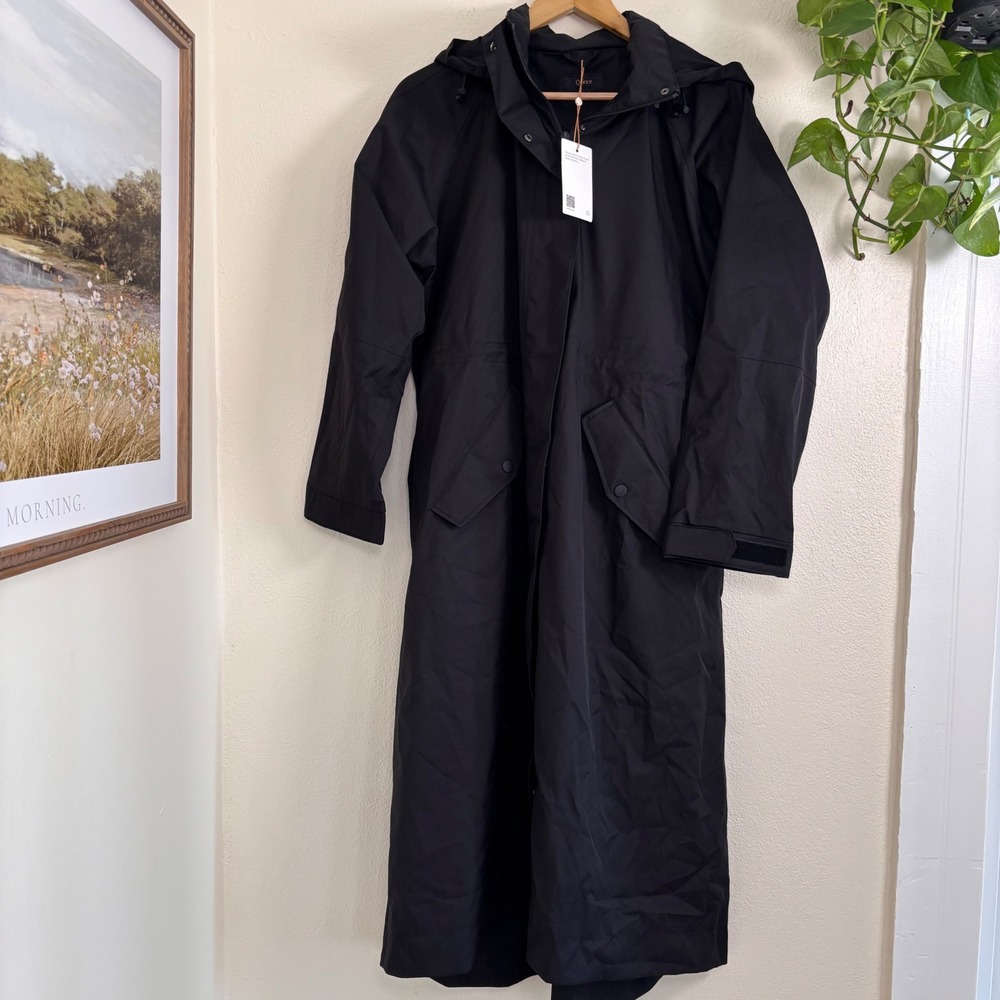 Quince windbreaker trench coat black raincoat long size medium fall winter